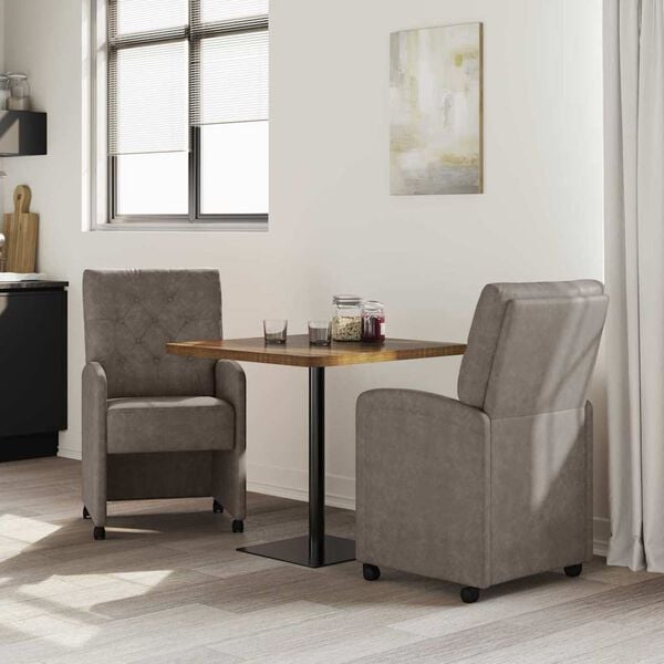 vidaXL Dining Stoelen met Wielen 2 pcs Grijs 58 x 67 x 97 cm Kunstleer