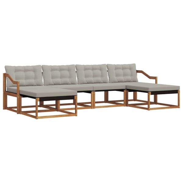 vidaXL Buiten bankenset met kussen 6 pcs Natuurlijk en Lichtgrijs