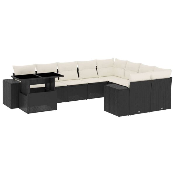 vidaXL 10-delige Loungeset met kussens poly rattan zwart