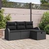 vidaXL Bankstel met kussen met opslag 4 pcs Zwart poly rattan