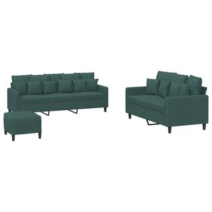 vidaXL 3-delige Loungeset met kussens fluweel donkergroen