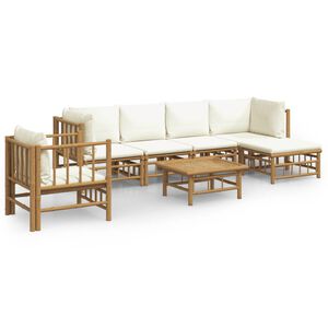 vidaXL 7-delige Loungeset met kussens bamboe cr&egrave;mewit