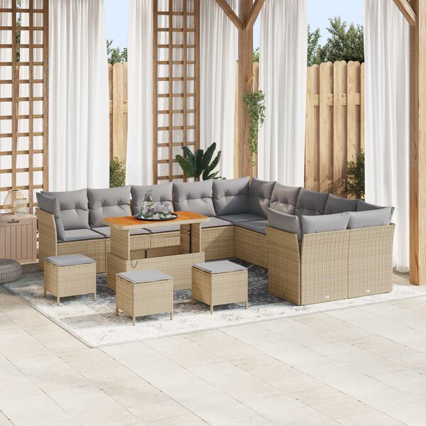 vidaXL Tuin Sofa Set met kussen 14 pcs Beige poly rattan