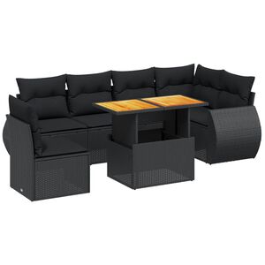vidaXL 7-delige Loungeset met kussens poly rattan zwart