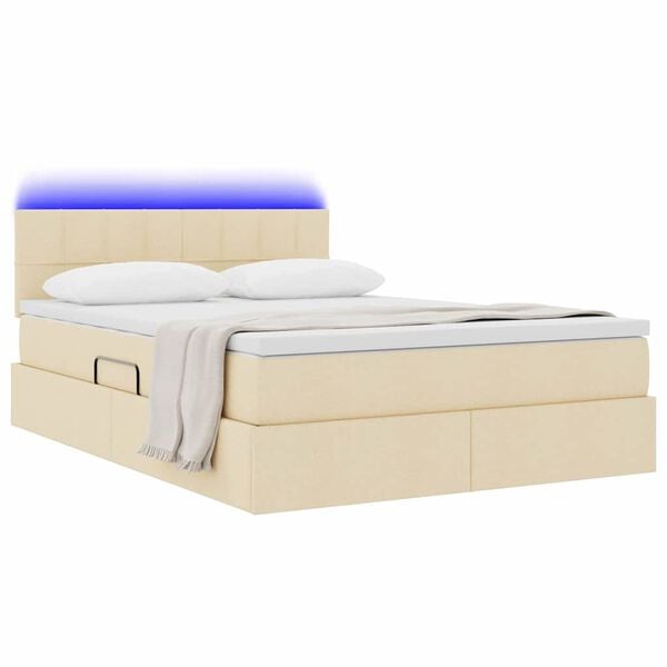 vidaXL Opbergbed met LED met matras met LED Cr&egrave;me 140 x 200 cm Stof