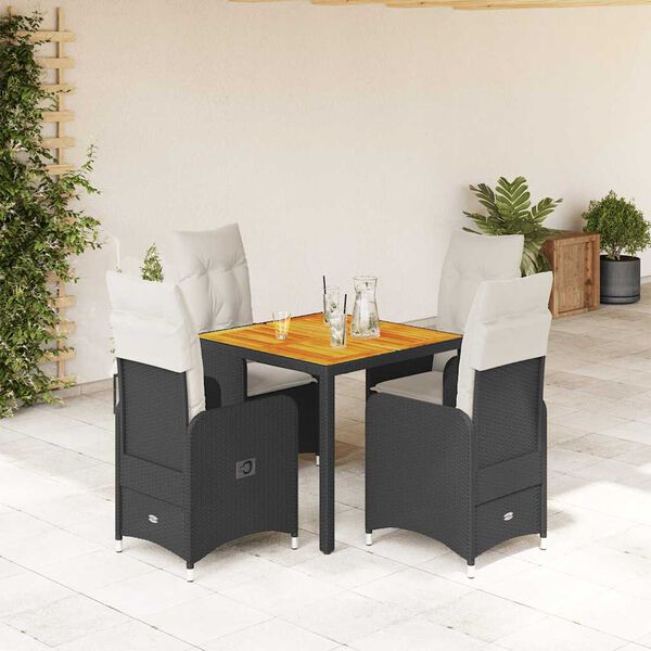 vidaXL 5-delige Bistroset met kussens poly rattan zwart