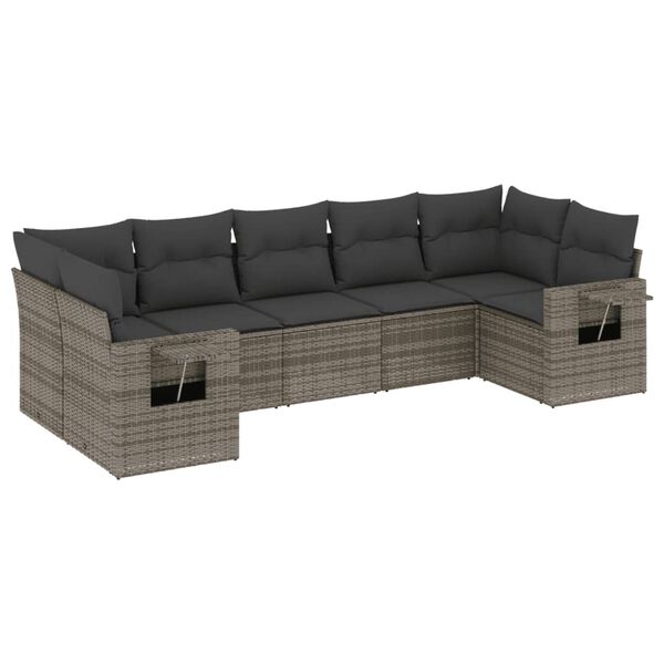 vidaXL 7-delige Loungeset met kussens poly rattan grijs