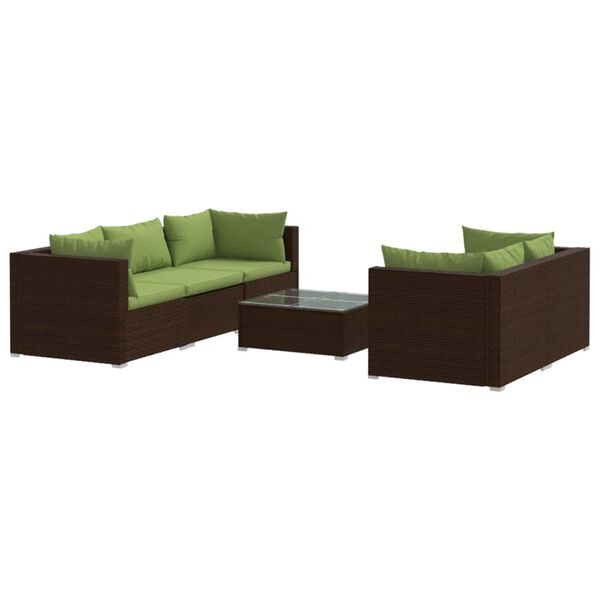 vidaXL 6-delige Loungeset met kussens poly rattan bruin