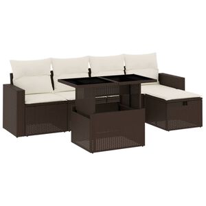 vidaXL 6-delige Loungeset met kussens poly rattan bruin