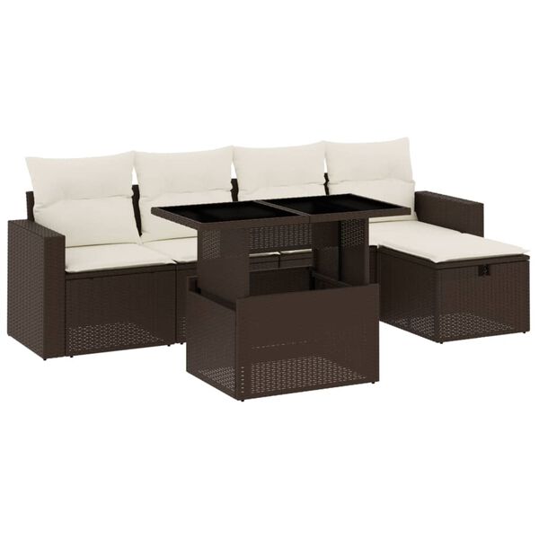 vidaXL 6-delige Loungeset met kussens poly rattan bruin