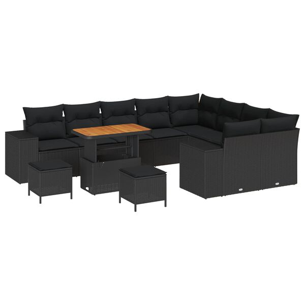vidaXL Tuin Sofa Set met kussen met opslag met kussen 12 pcs Zwart