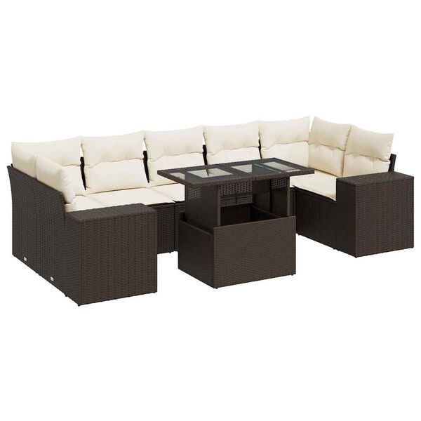 vidaXL 8-delige Loungeset met kussens poly rattan bruin