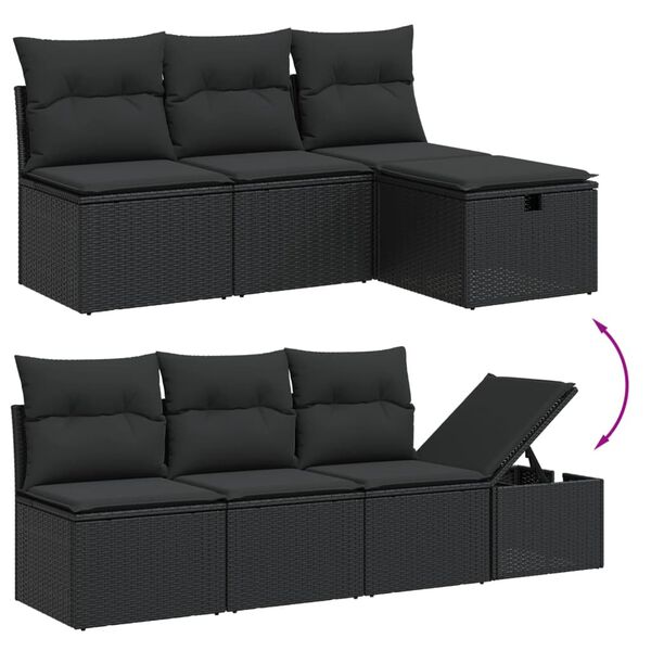 vidaXL 7-delige Loungeset met kussens poly rattan zwart