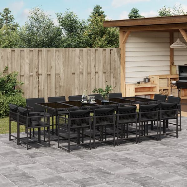 vidaXL 15-delige Tuinset met kussens poly rattan zwart