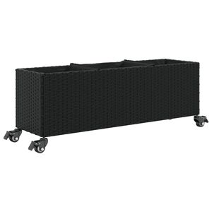 vidaXL Plantenbak met wielen 3 potten 107x32x38 cm poly rattan zwart