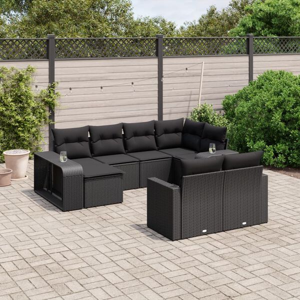 vidaXL 10-delige Loungeset met kussens poly rattan zwart