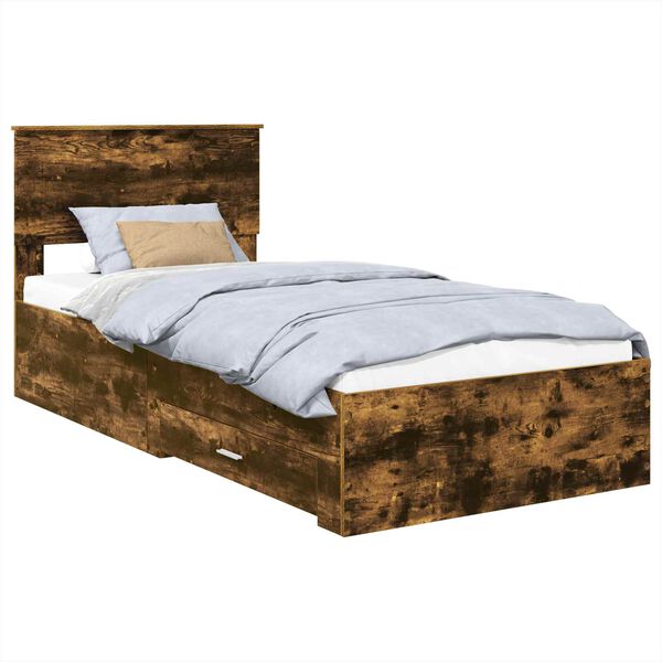 vidaXL Bedframe met hoofdeinde Gerookt eiken 100 x 200 cm Bewerkt hout