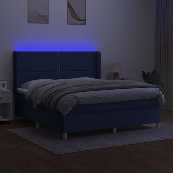 vidaXL Boxspring met matras en LED stof blauw 160x200 cm
