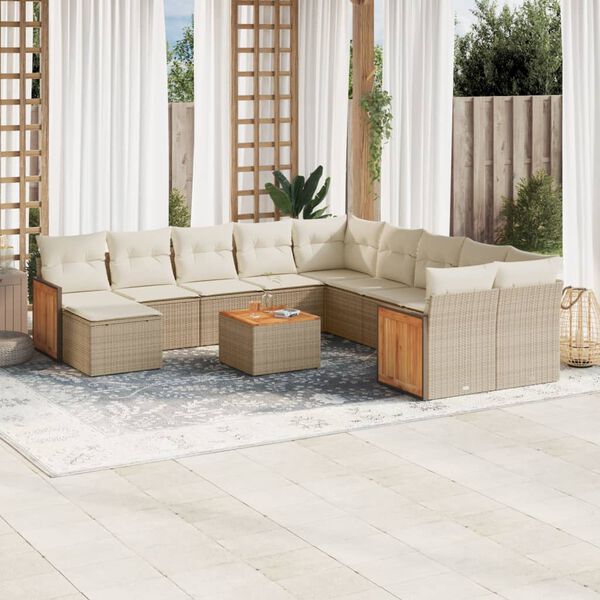 vidaXL 12-delige Loungeset met kussens poly rattan beige