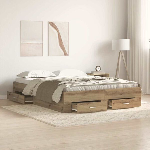 vidaXL Bedframe met lade Artisan Eiken 160 x 200 cm Bewerkt hout