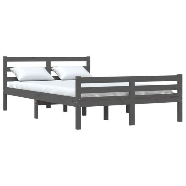 vidaXL Bedframe massief hout grijs 140x190 cm