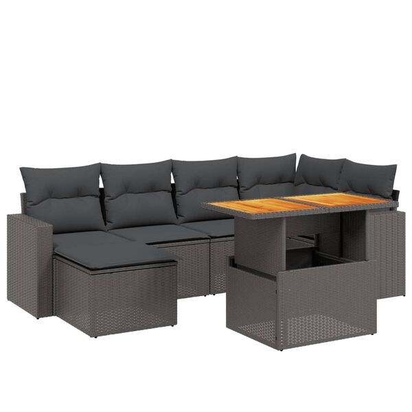 vidaXL 7-delige Loungeset met kussens poly rattan zwart