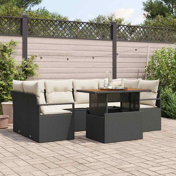 vidaXL Tuin Sofa Set met kussen 7 pcs Zwart en cr&egrave;me