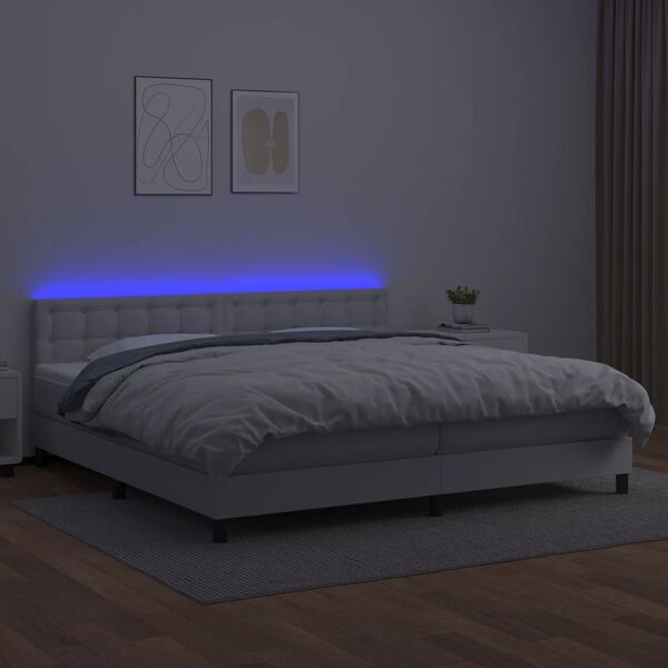 vidaXL Boxspring met matras en LED kunstleer wit 200x200 cm