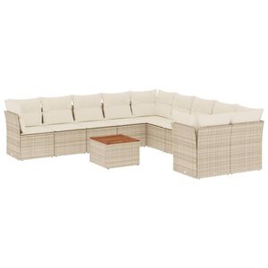 vidaXL 11-delige Tuinset met kussens poly rattan beige