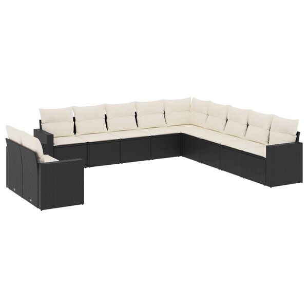 vidaXL 11-delige Loungeset met kussens poly rattan zwart
