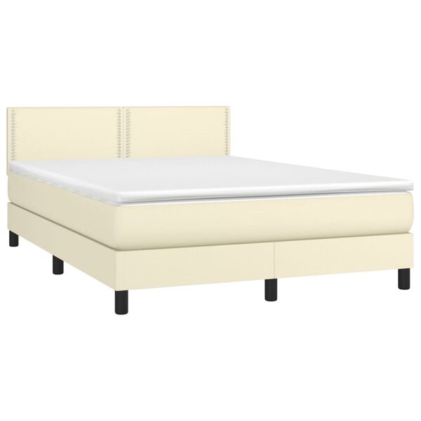 vidaXL Boxspring met matras en LED kunstleer cr&egrave;mekleurig 140x200 cm