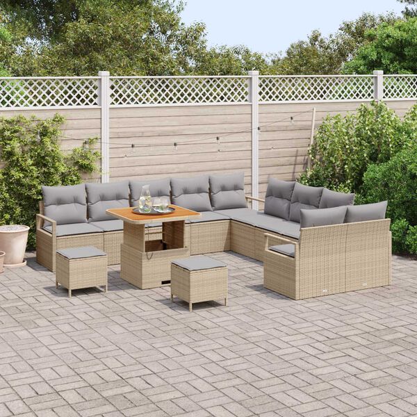 vidaXL Tuin Sofa Set met kussen 13 pcs Beige Poly riet