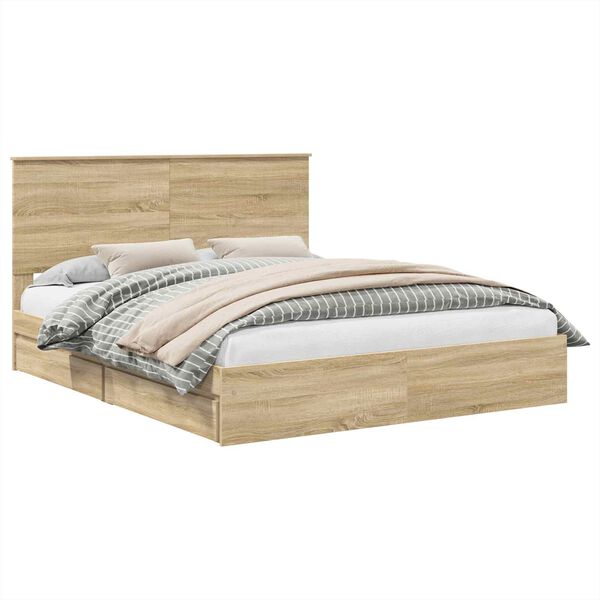 vidaXL Opslag bed met lade Sonoma Eiken 160 x 200 cm Bewerkt hout