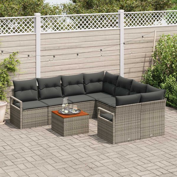 vidaXL Tuin Sofa Set 9 pcs Grijs