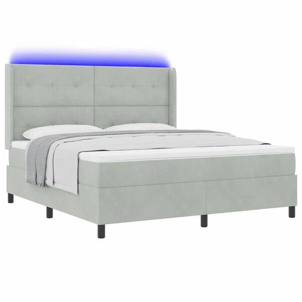 vidaXL Boxspringbed met matras met LED Lichtgrijs 180 x 200 cm Fluweel