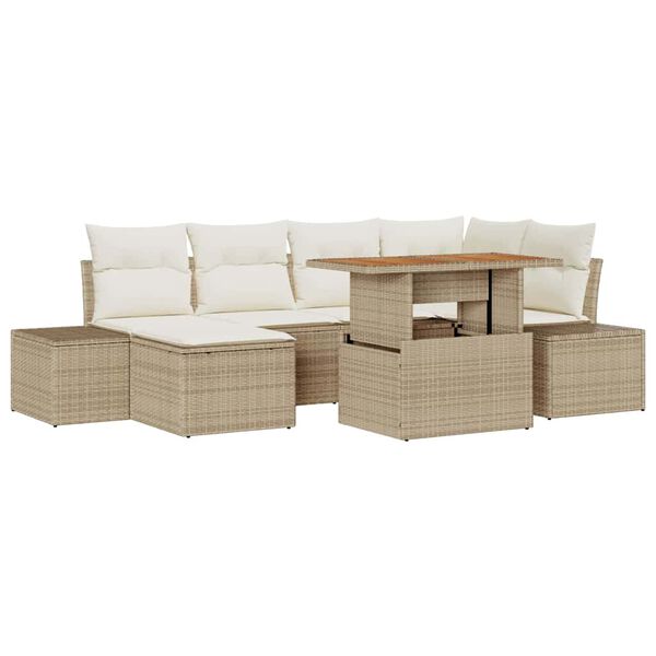 vidaXL Tuin Sofa Set met opslag 7 pcs Beige Poly riet