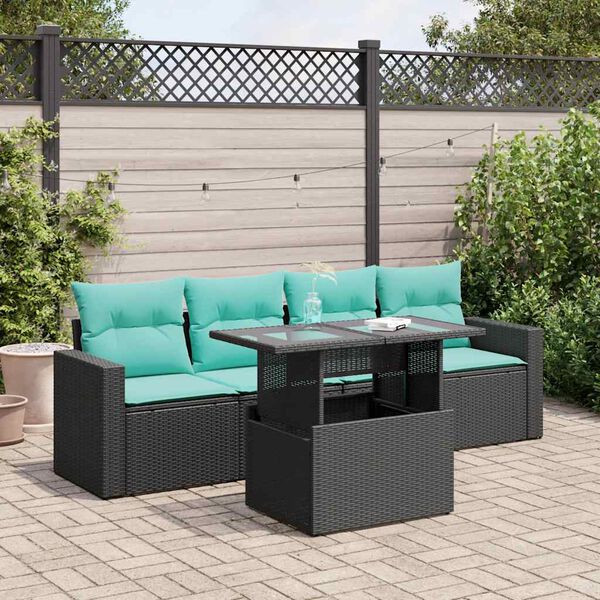 vidaXL 5-delige Loungeset met kussens poly rattan acacia zwart