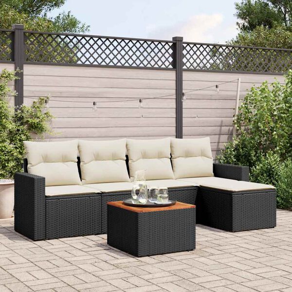 vidaXL 6-delige Loungeset met kussens poly rattan zwart