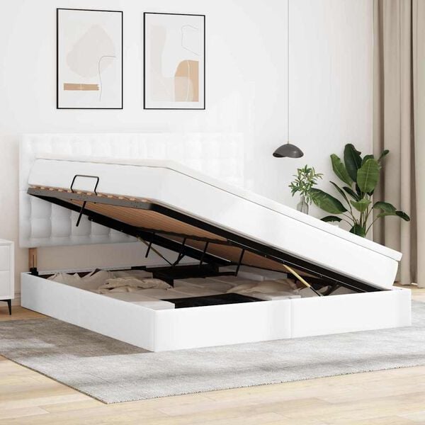 vidaXL Opslag bed met matras met opslag Puur Wit 160 x 200 cm Nep Leer