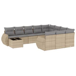 vidaXL 11-delige Tuinset met kussens poly rattan beige