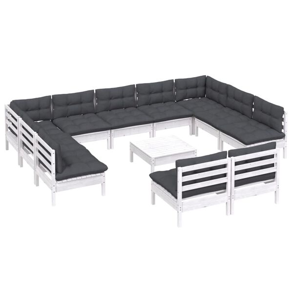 vidaXL 12-delige Loungeset met kussens massief grenenhout wit