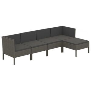 vidaXL 5-delige Loungeset met kussens poly rattan grijs