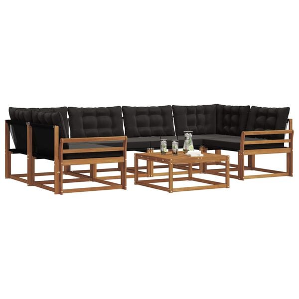vidaXL Buiten bankenset met kussen 7 pcs Natuurlijk en Zwart