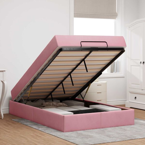 vidaXL Bedframe met matras met matras 2 pcs Roze Fluweel