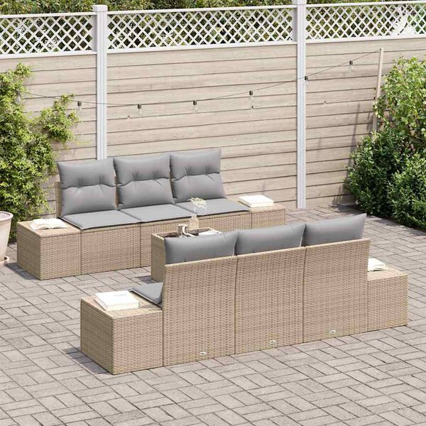 vidaXL Tuin Sofa Set met kussen 8 pcs Beige en Grijs poly rattan