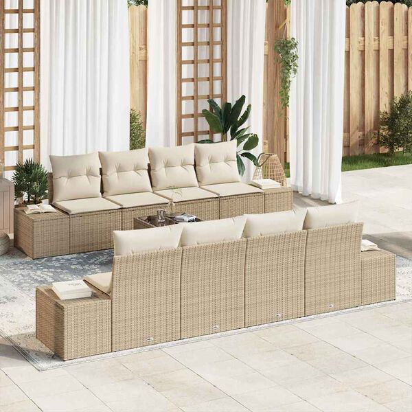vidaXL Tuin Sofa Set met kussen 8 pcs Beige en Cr&egrave;me poly rattan