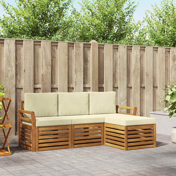 vidaXL Sofa-Sets 4 pcs Natuurlijk en Cr&egrave;me Massief Acaciahout