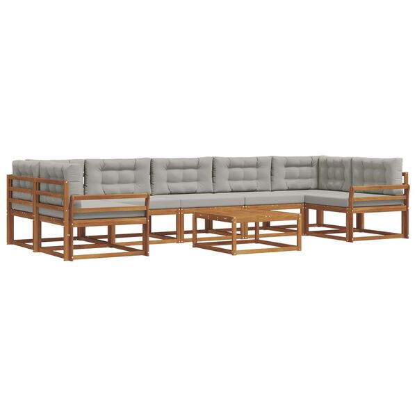 vidaXL Buiten bankenset met kussen 8 pcs Natuurlijk en Lichtgrijs