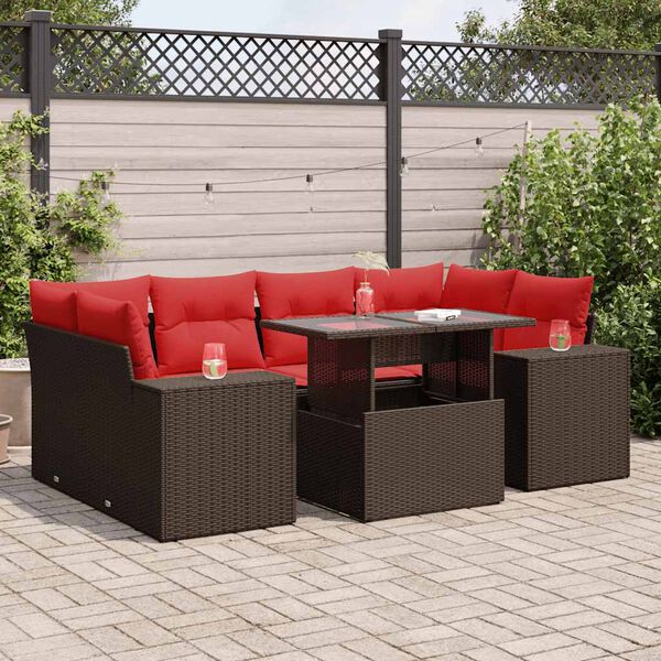 vidaXL 7-delige Loungeset met kussens poly rattan bruin