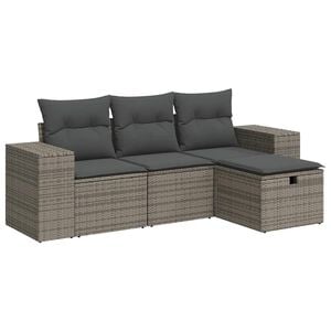 vidaXL 4-delige Loungeset met kussens poly rattan grijs